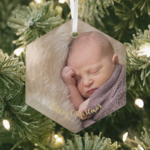 Baby Girl Boy Eerste Eerste Kerstfoto Hexagon Glas Ornament
