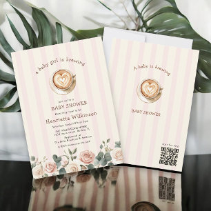 Baby Girl Brewing Coffee Florale babyshower Kaart