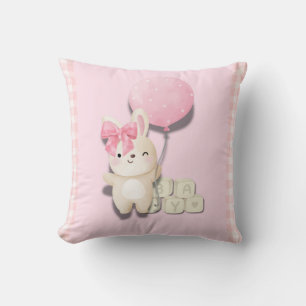 Baby Girl Bunny Nursery Print – Pink Gingham Anim Kussen