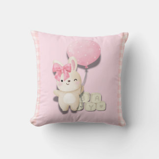 Baby Girl Bunny Nursery Print – Pink Gingham Anim Kussen