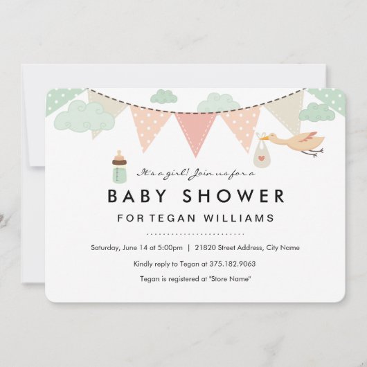 Baby Girl Bunting | Invitation baby shower (Devant)