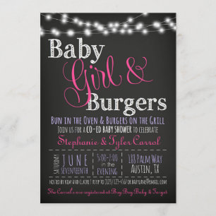 Baby Girl Burgers BBQ Douche Invitation Carte Livr