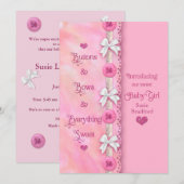 Baby Girl Buttonnen en Bows Pink Announge Aankondiging (Voorkant / Achterkant)