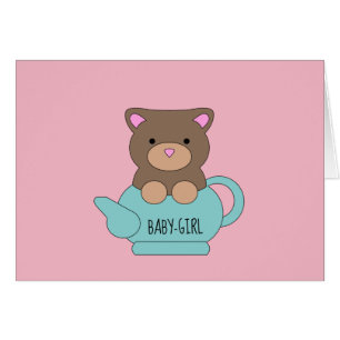 Baby Girl Card Congratulations Pink Bear Cute