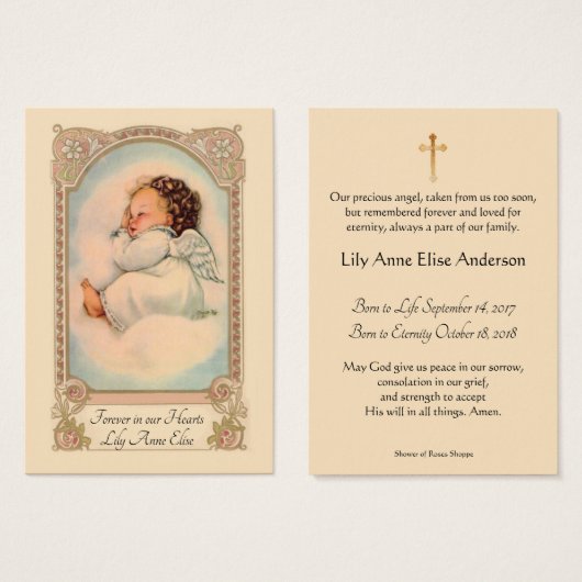 Baby Girl Catholic Funeral Memorial Holy Card - (Devant & derrière)