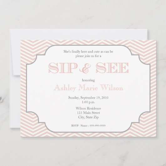 Baby Girl Chevron Sip and See Invitation (Devant)