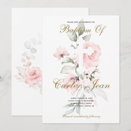 Baby Girl Christening Baptism Faire-part (Devant / Derrière)