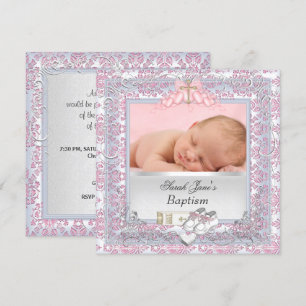 Baby Girl Christening Baptism White Pink Kaart