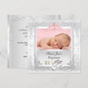 Baby Girl Christening Baptism White Pink Kaart