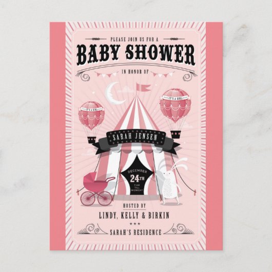 Baby Girl Circus Baby shower Invitation (Devant)