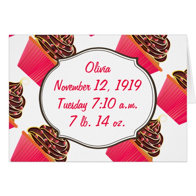 Baby Girl Cupcakes rose C'est une fille Faire-part (Devant horizontal)