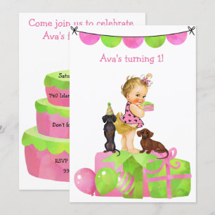 Baby Girl Dachshund Party Invitation Kaart