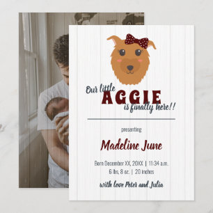 Baby Girl Dog Maroon Baby Aankondiging