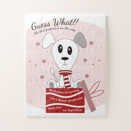 Baby Girl Dog Zwangerschap Aankondiging (rood) Legpuzzel (Verticaal)