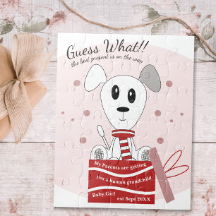 Baby Girl Dog Zwangerschap Aankondiging (rood) Legpuzzel