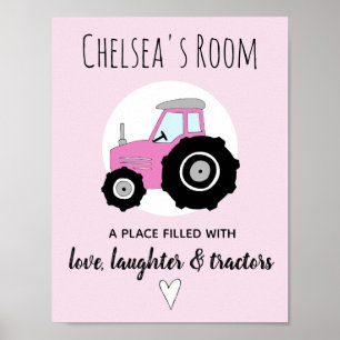 Baby Girl Doodle Pink Boerderij Tractor Name Nurse Poster