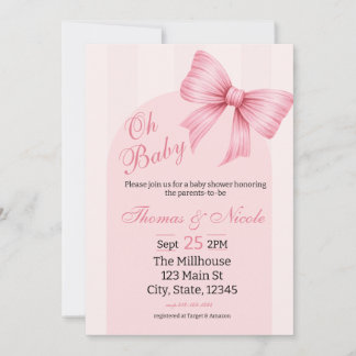 Baby Girl Douche Invitation Coquette Bow esthétiqu