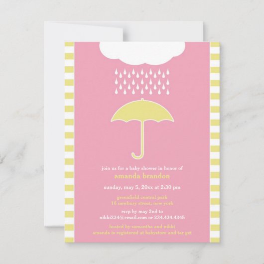 Baby Girl Douche rose Parapluie Invitation (Devant)