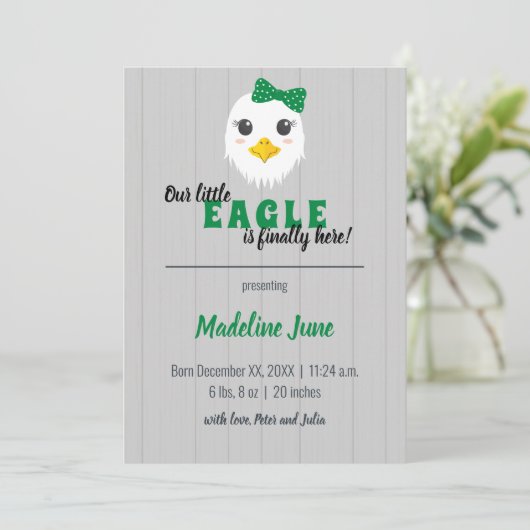 Baby Girl Eagle Green Vertical Baby Faire-part (Debout devant)