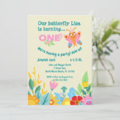 Baby girl eerste verjaardag vlinder kaart (Staand voorkant)