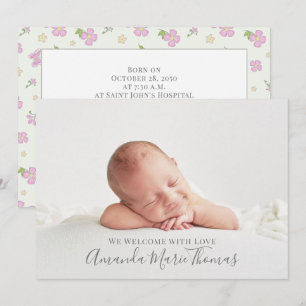 Baby Girl Elegant Pink Butterfly Modern Foto Aankondiging