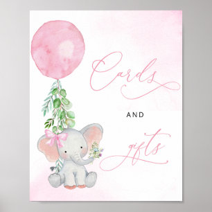 Baby Girl Elephant Eucalyptus Cards and Gifts Sign Poster