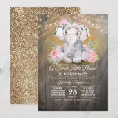 Baby Girl Elephant Floral Baby shower Invitation (Devant / Derrière)