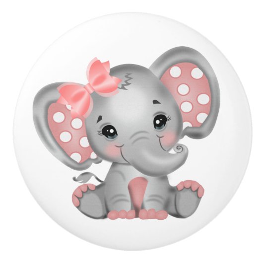 Baby Girl Elephant Keramische Knop (Voorkant)