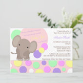 Baby Girl Elephant Shower Invitation Kaart (Staand voorkant)