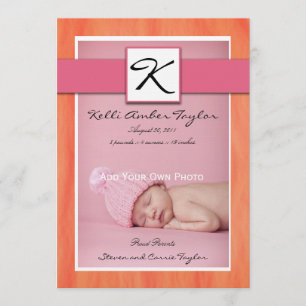 Baby Girl Faire-part de naissance rose orange