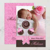 Baby Girl Faire-part Gâteau Pops rose V (Devant / Derrière)