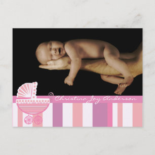 Baby Girl Faire-part - Pink Baby Buggy