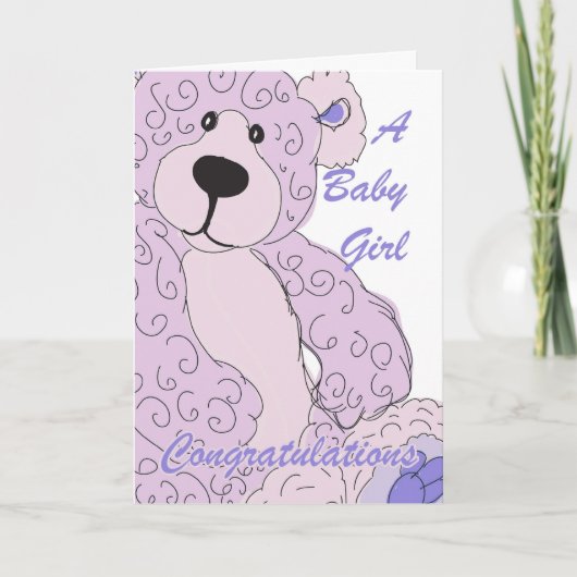 Baby Girl Felicitaties Teddy Bear in Pink Kaart (Voorkant)