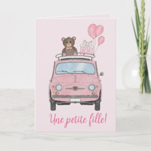 Baby Girl Fiat 500 Franse felicitaties Kaart