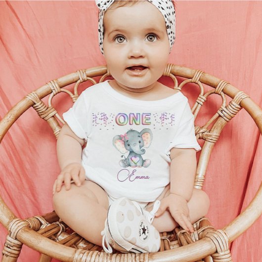 Baby Girl First Birthday Name Elephant Cute One