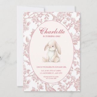 Baby Girl First Birthday Party Invitation Kaart