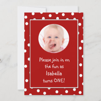 Baby Girl First Birthday Red Polka Dots Foto Kaart