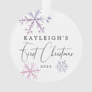 Baby Girl First Christmas Pink Snowflakes Photo