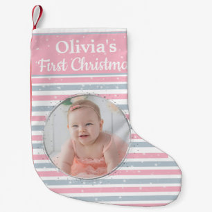Baby Girl First Kerstfoto Stocking Kleine Kerstsok