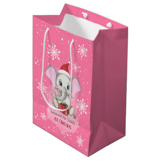 Baby Girl First Kerstmis Elephant Feestdagen Medium Cadeauzakje