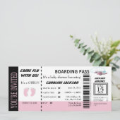 Baby Girl Flight Ticket Invitation Kaart (Staand voorkant)