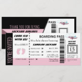 Baby Girl Flight Ticket Invitation Kaart (Voorkant / Achterkant)