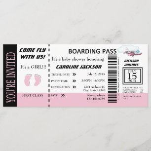Baby Girl Flight Ticket Invitation  Kaart