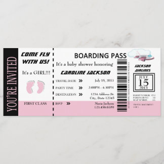 Baby Girl Flight Ticket Invitation Kaart