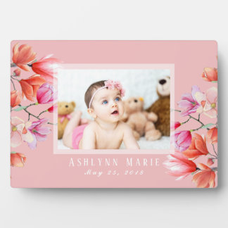 Baby Girl Floral Blush Roze Aangepaste foto Plaque Fotoplaat