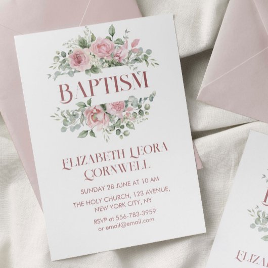 Baby Girl Floral Wreath Baptism Invitation