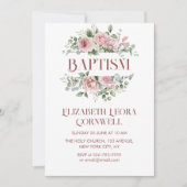 Baby Girl Floral Wreath Baptism Invitation (Devant)