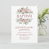 Baby Girl Floral Wreath Baptism Invitation (Debout devant)