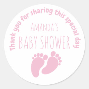 Baby Girl Footprint Baby shower Pink Classic Round Ronde Sticker