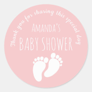 Baby Girl Footprint Baby shower Roze Ronde Sticker